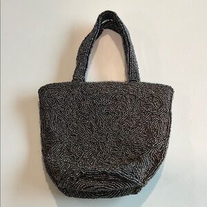 Vintage Moyna beaded mini bucket purse - pewter metallic